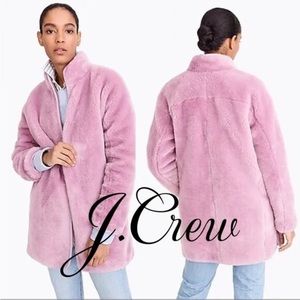J. Crew Women's Zip-Up Pinkish Purple Pocket Side Zippers Teddy Coat S FUZZY